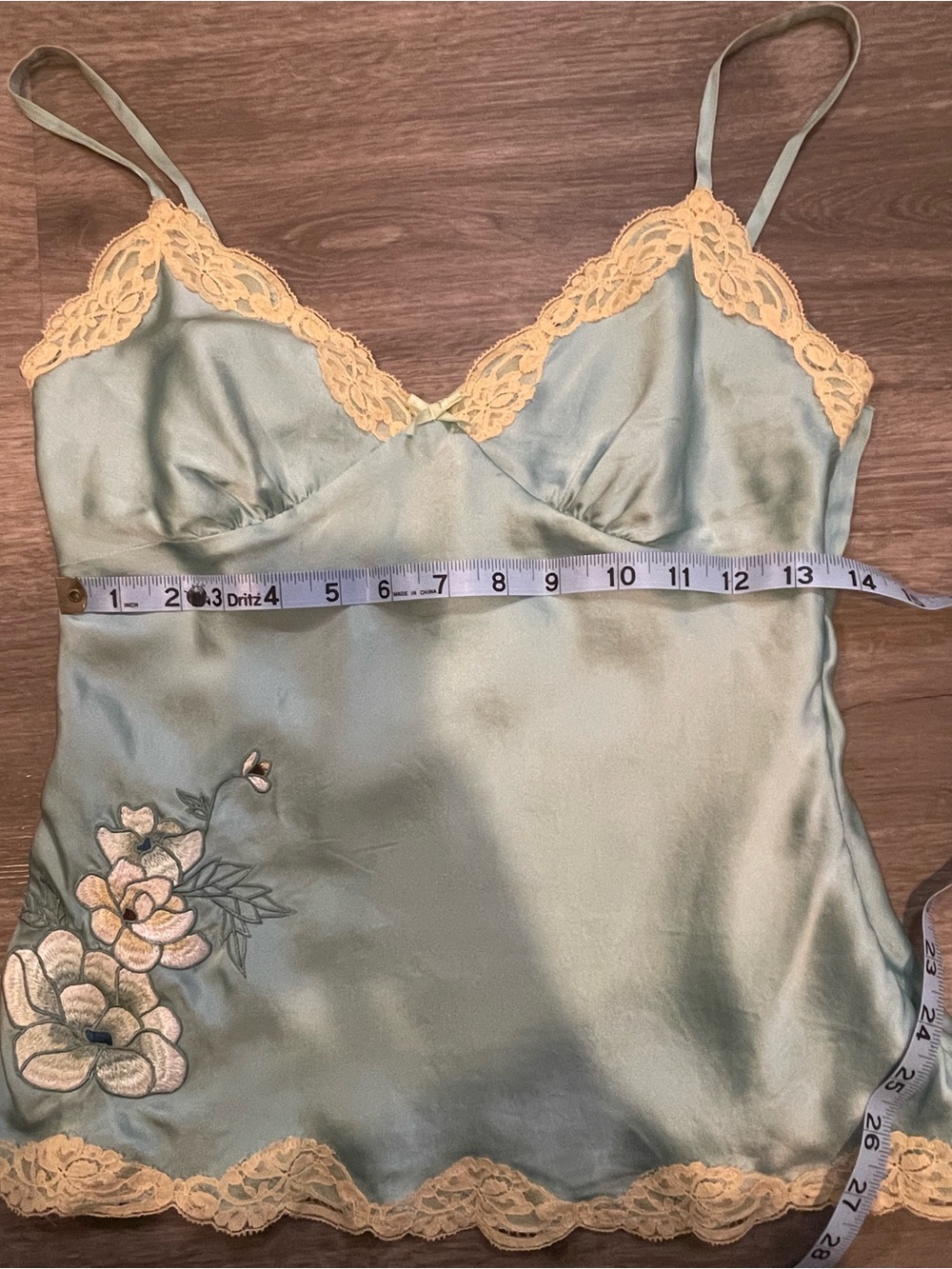 Banana Republic Y2K teal Silk Camisole with Pale Yellow Lace - Picture 6 of 7